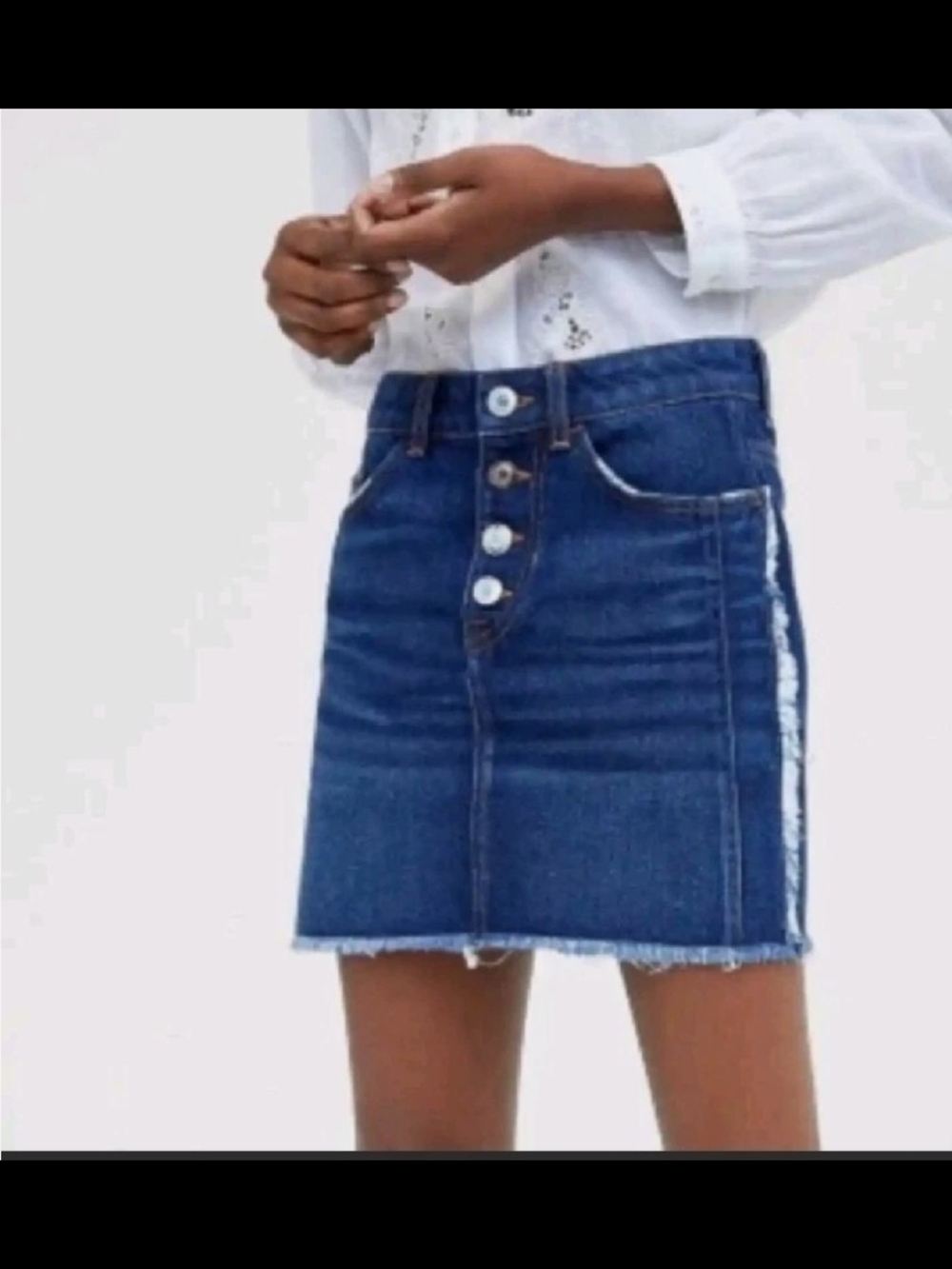 Zara Dark Blue Button-Front Denim Mini Skirt